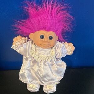 Vintage Russ Berrie 12" Troll Girl 2325 Pink Satin Dress Plush Soft Body Doll